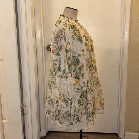 ANTHRO Pilcro 2-Pocket Mock Neck Cream Multi Floral Ruffle Hem Mini-Dress VGUC L - Picture 5 of 16